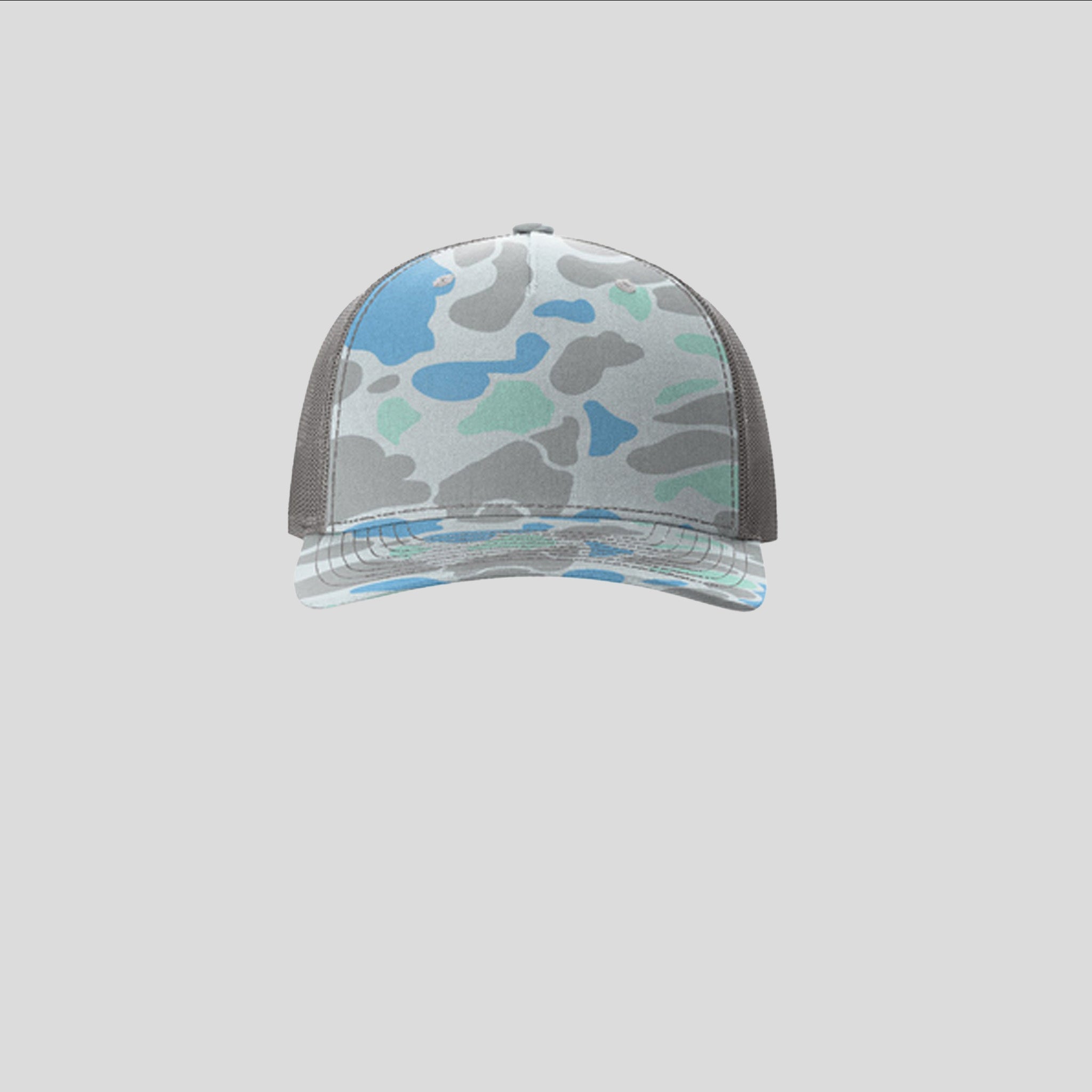 Printed Five-Panel Trucker Hat | Saltwater Duck Camo/Charcoal