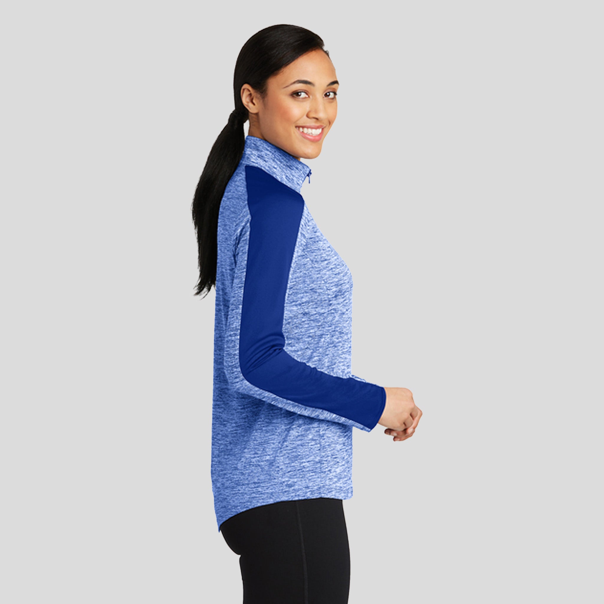 Women's PosiChargeยฎ Electric Heather Colorblock 1/4-Zip Pullover | True Royal Electric/True Royal