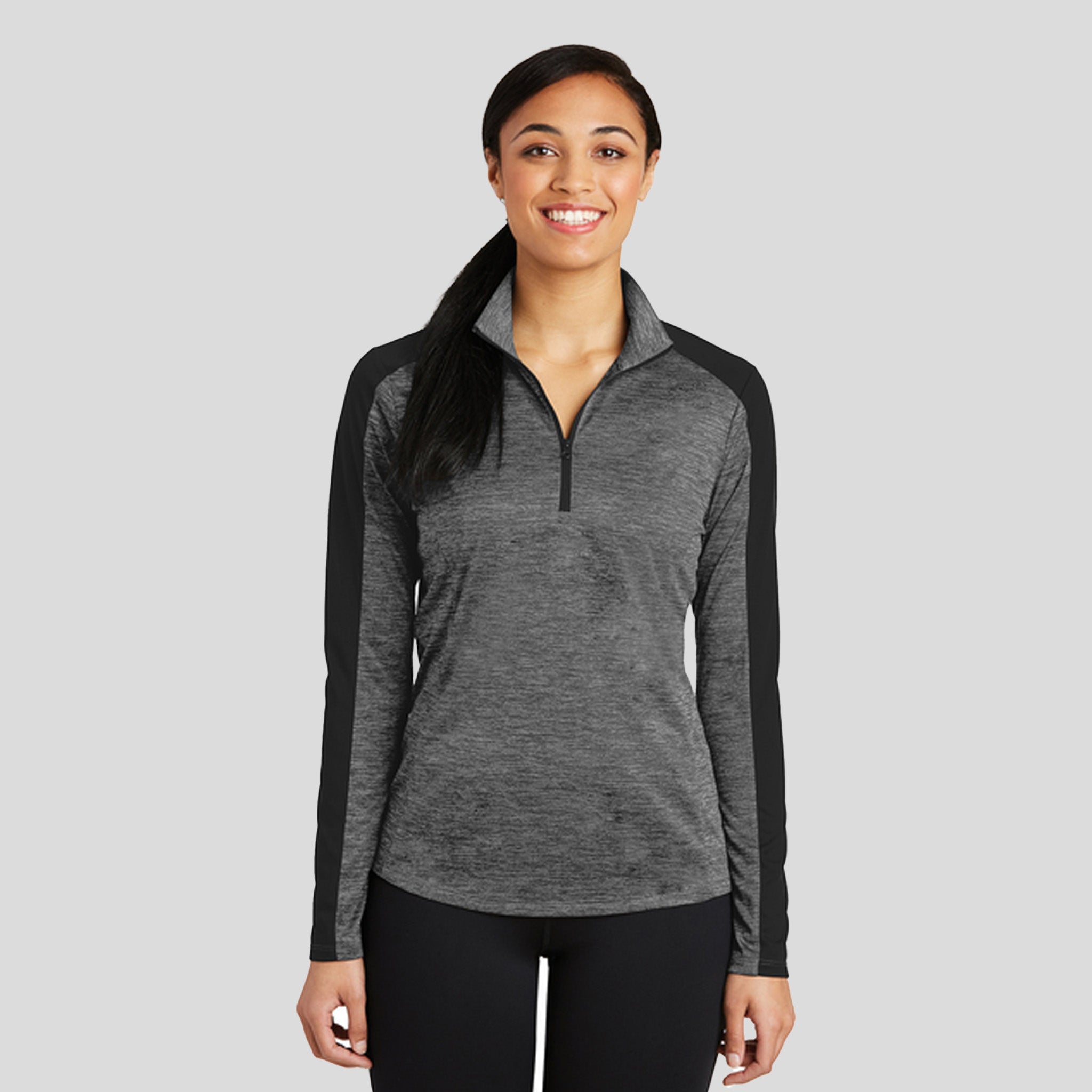 Women's PosiChargeยฎ Electric Heather Colorblock 1/4-Zip Pullover | Grey-Black Electric/Black