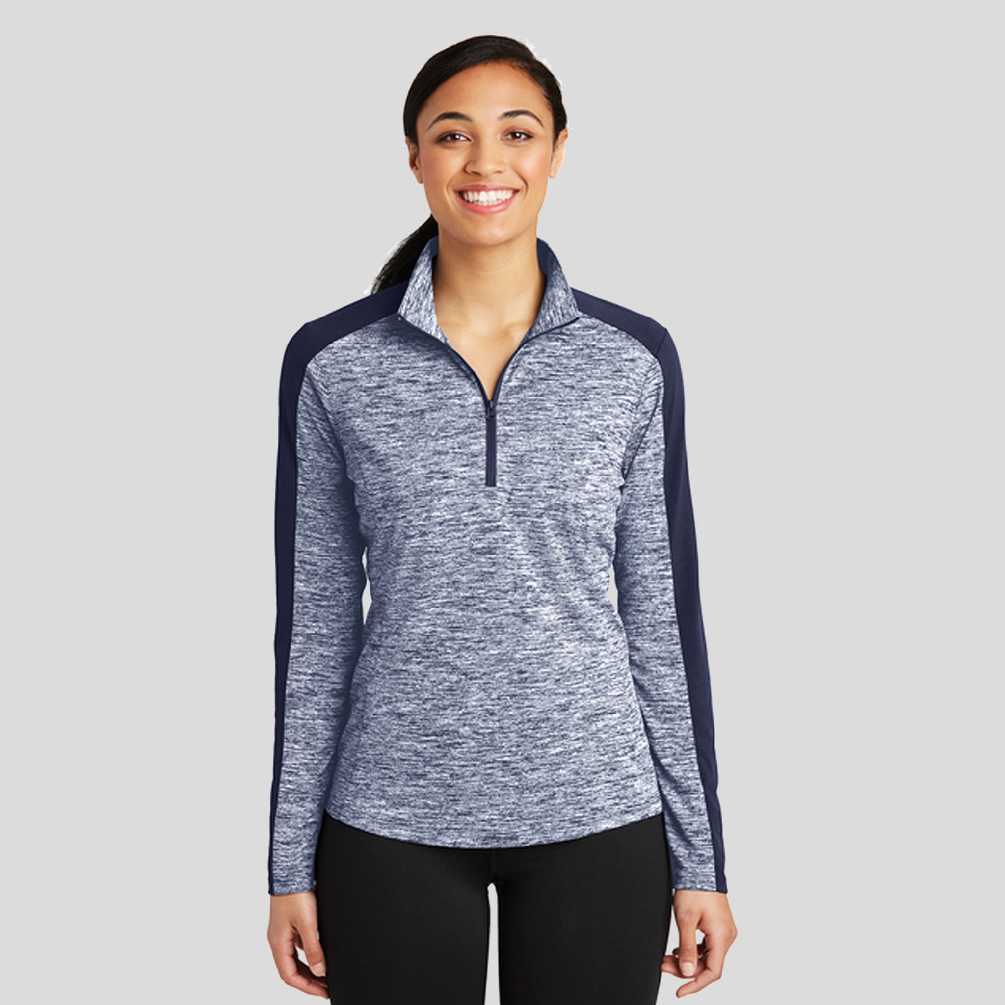 Women's PosiChargeยฎ Electric Heather Colorblock 1/4-Zip Pullover | True Navy Electric/True Navy