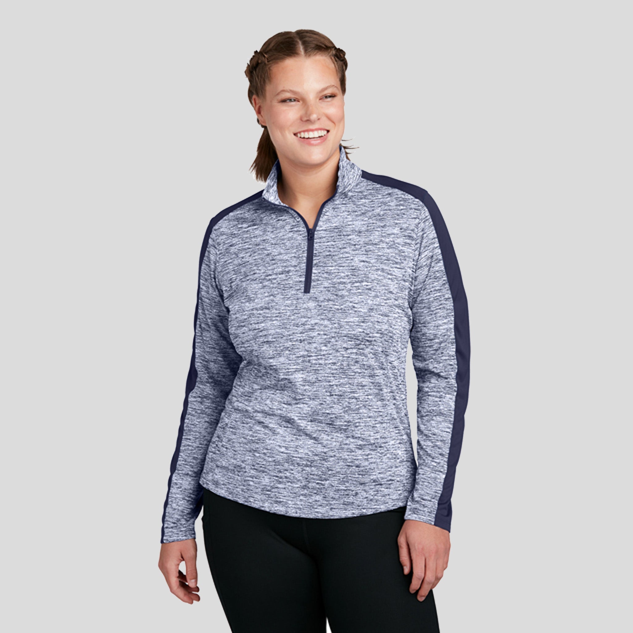 Women's PosiChargeยฎ Electric Heather Colorblock 1/4-Zip Pullover | True Navy Electric/True Navy