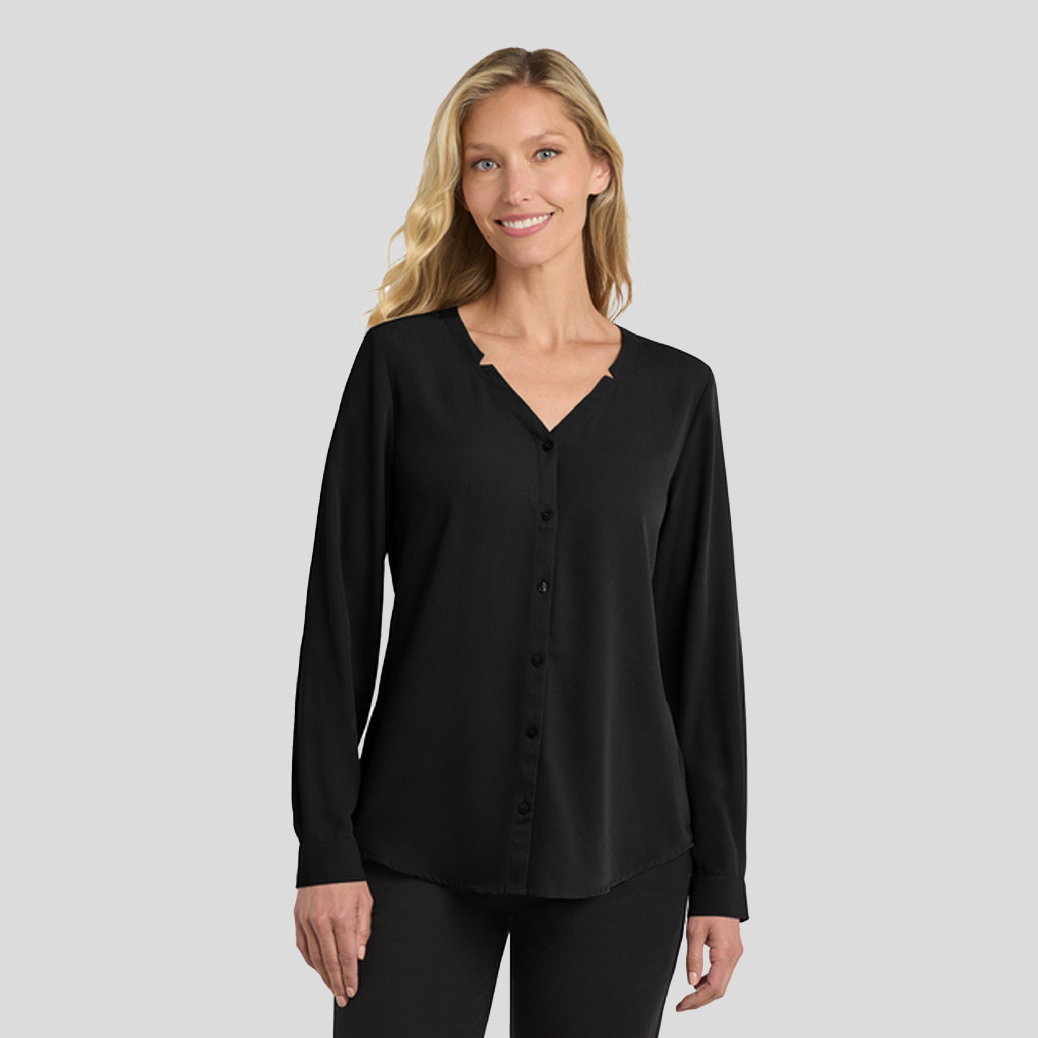 Women's Long Sleeve Button-Front Blouse | Black