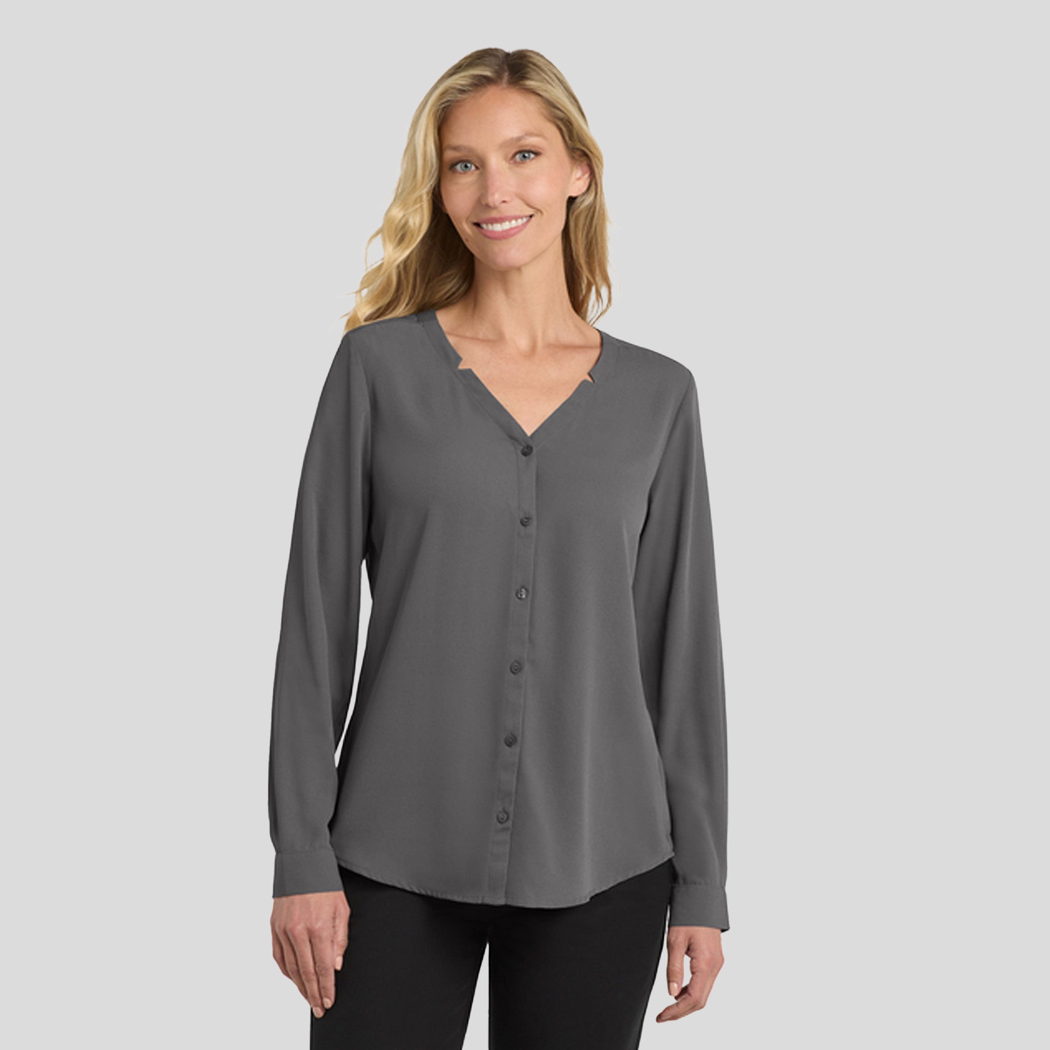 Women's Long Sleeve Button-Front Blouse | Sterling Grey