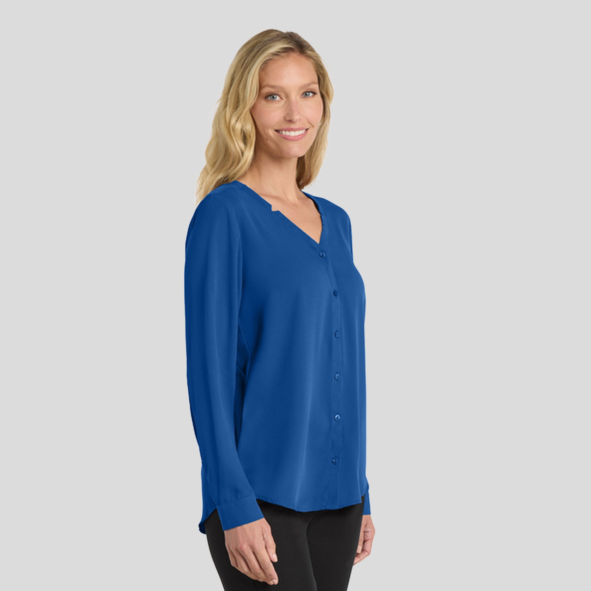 Women's Long Sleeve Button-Front Blouse | True Blue