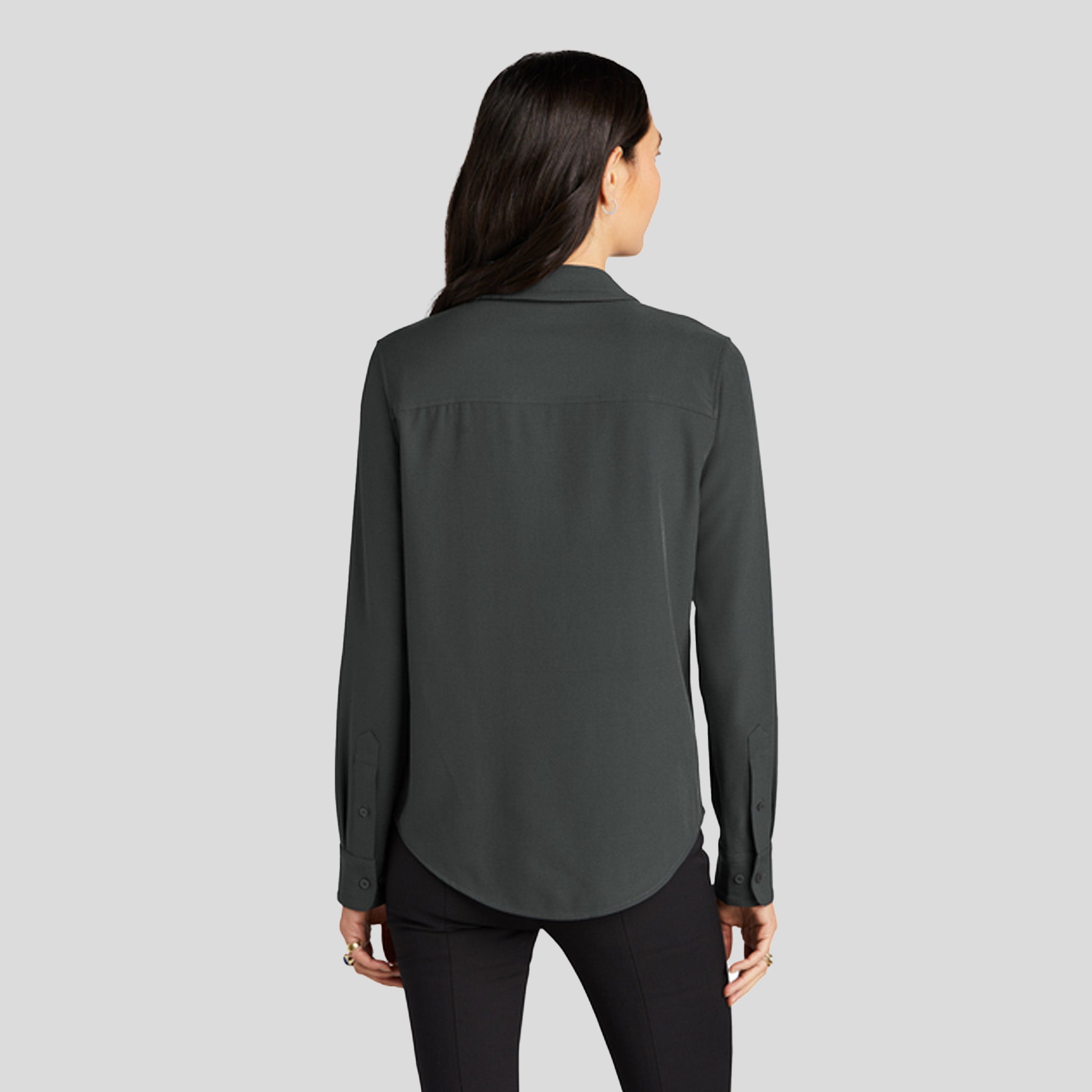 Women's Stretch Crepe Long Sleeve Camp Blouse | Anchor Grey