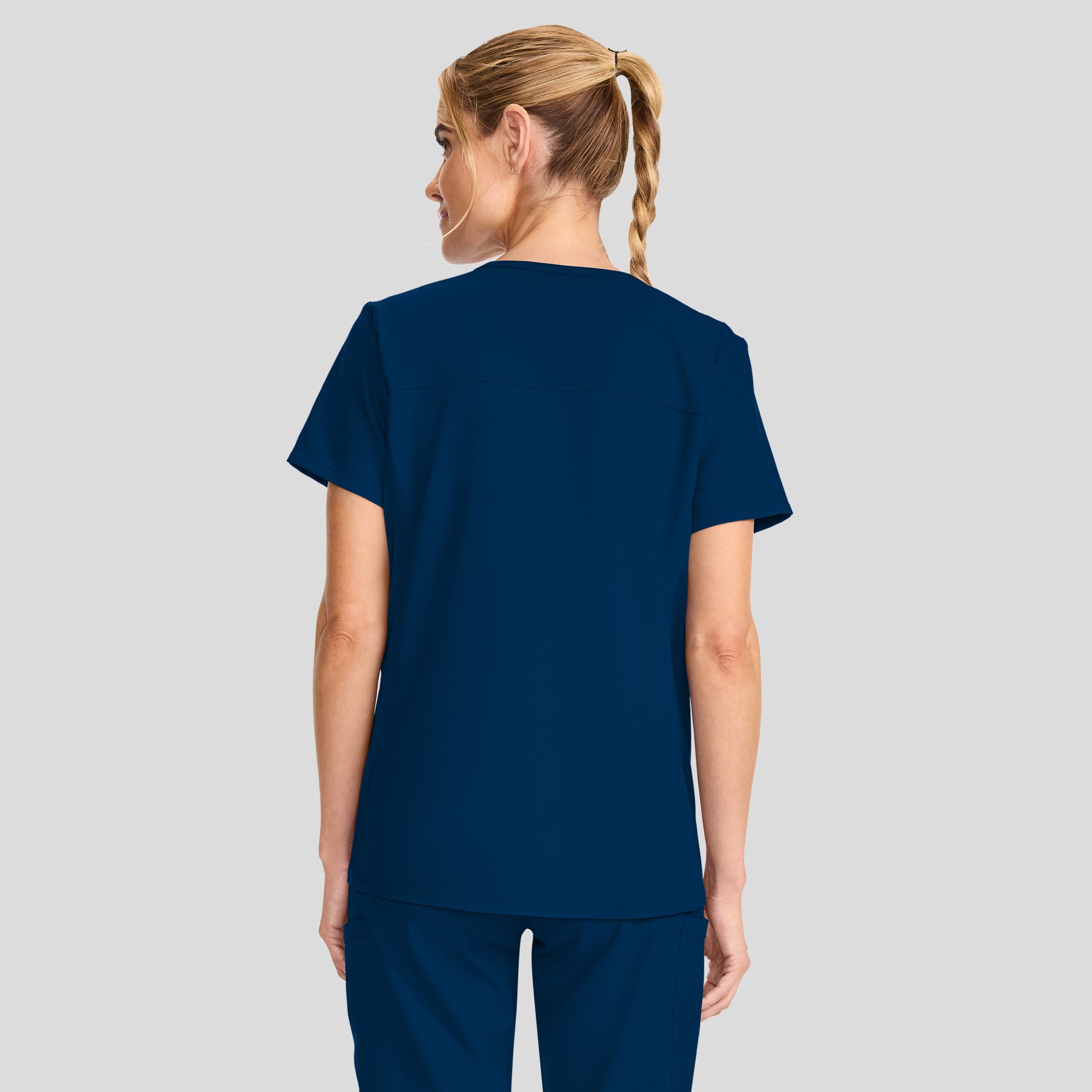 Maternity 2-Pocket Mock Wrap Scrub Top | Navy