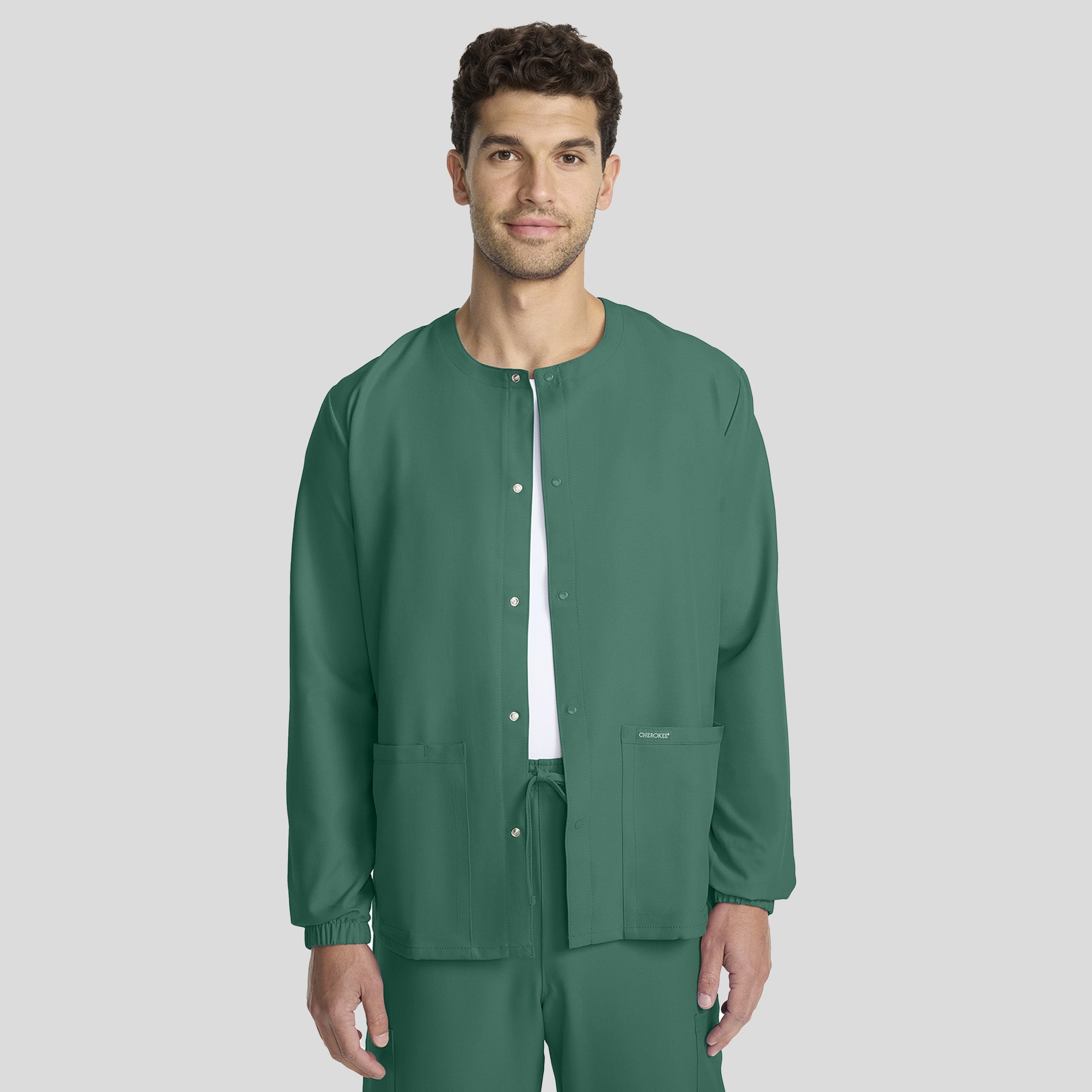 Unisex Snap-Front Crew Neck Scrub Jacket | Hunter