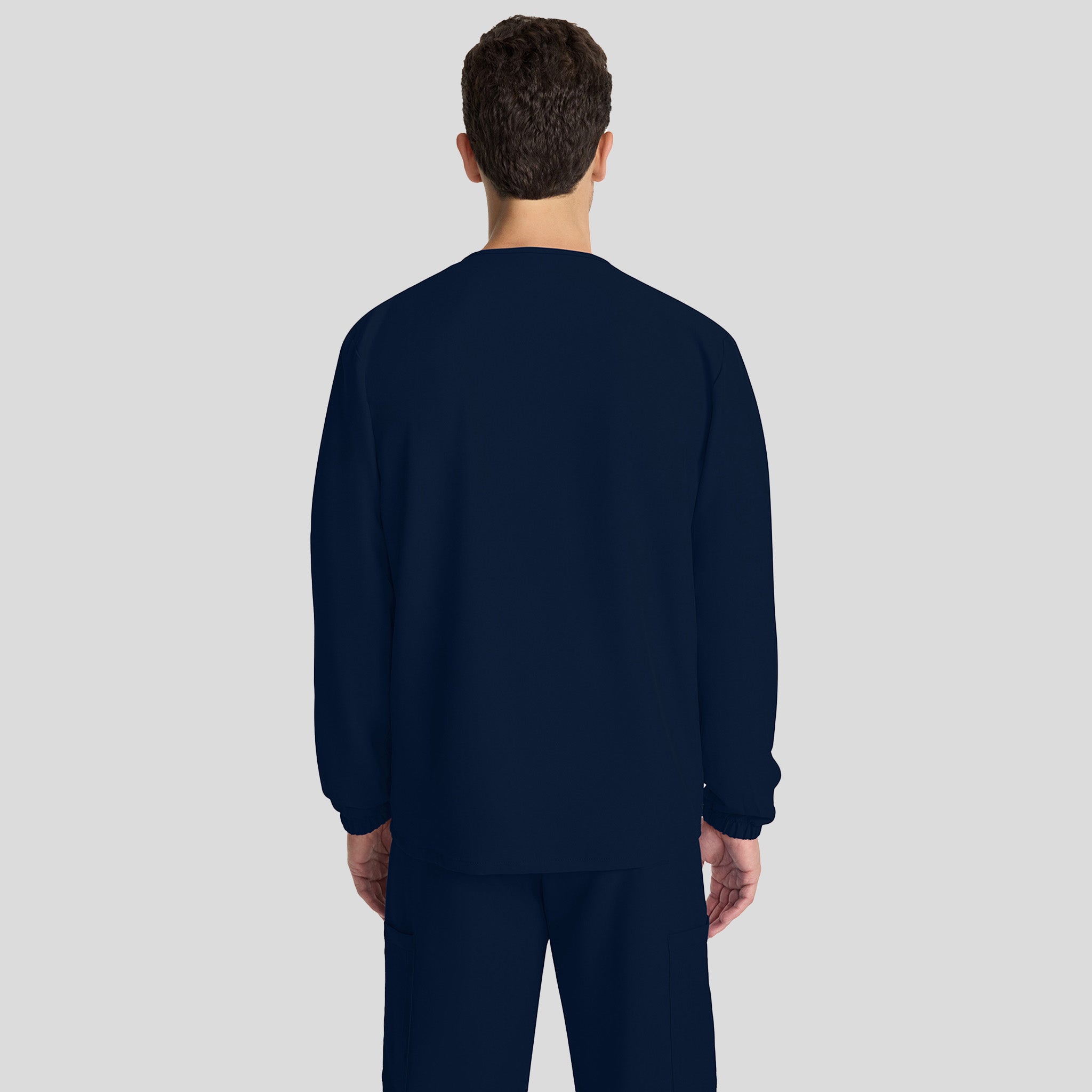 Unisex Snap-Front Crew Neck Scrub Jacket | Navy