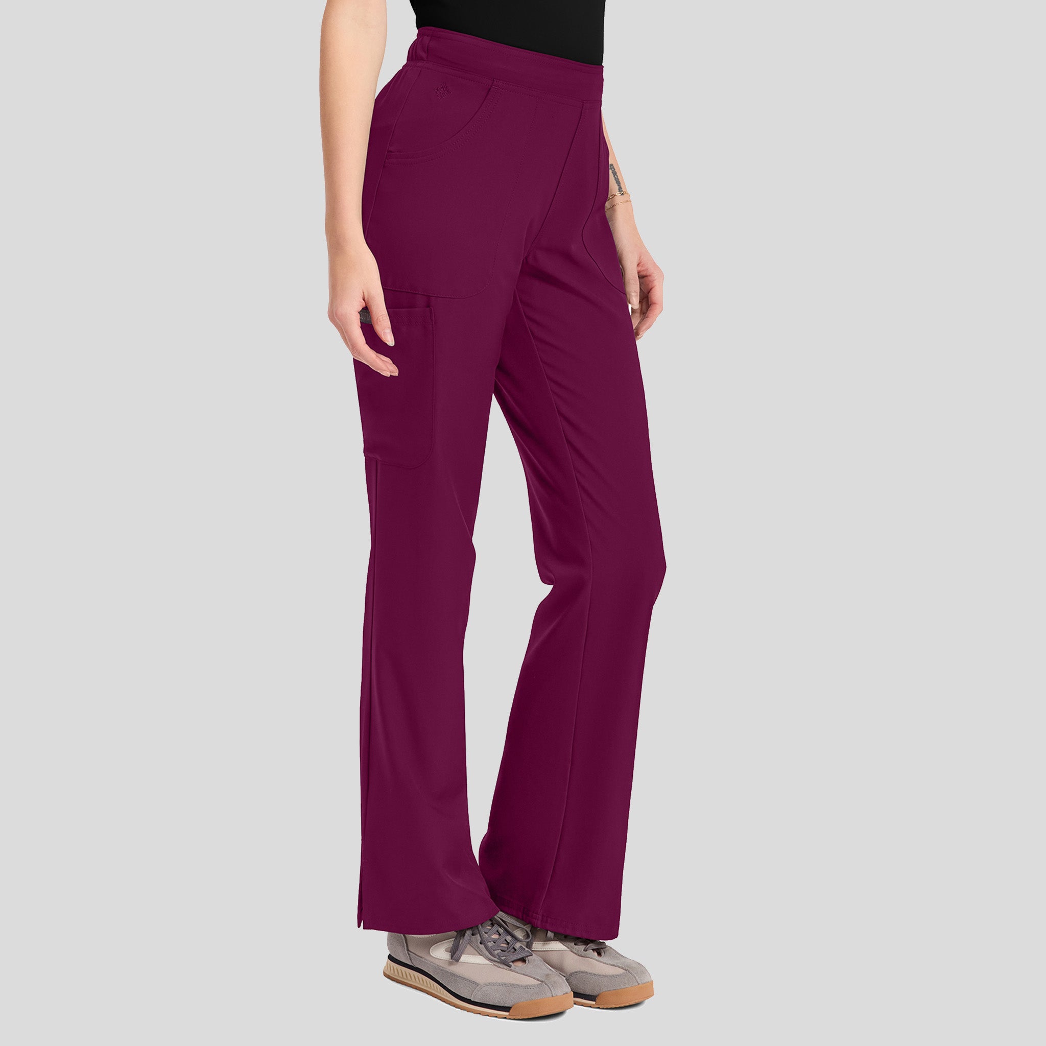 Mid Rise Flare Leg Scrub Pant | Wine