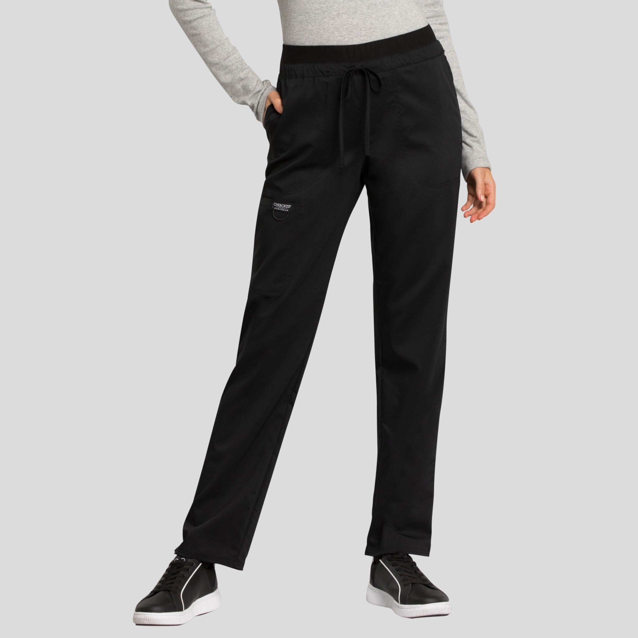 Tapered Leg Drawstring Scrub Pant | Black