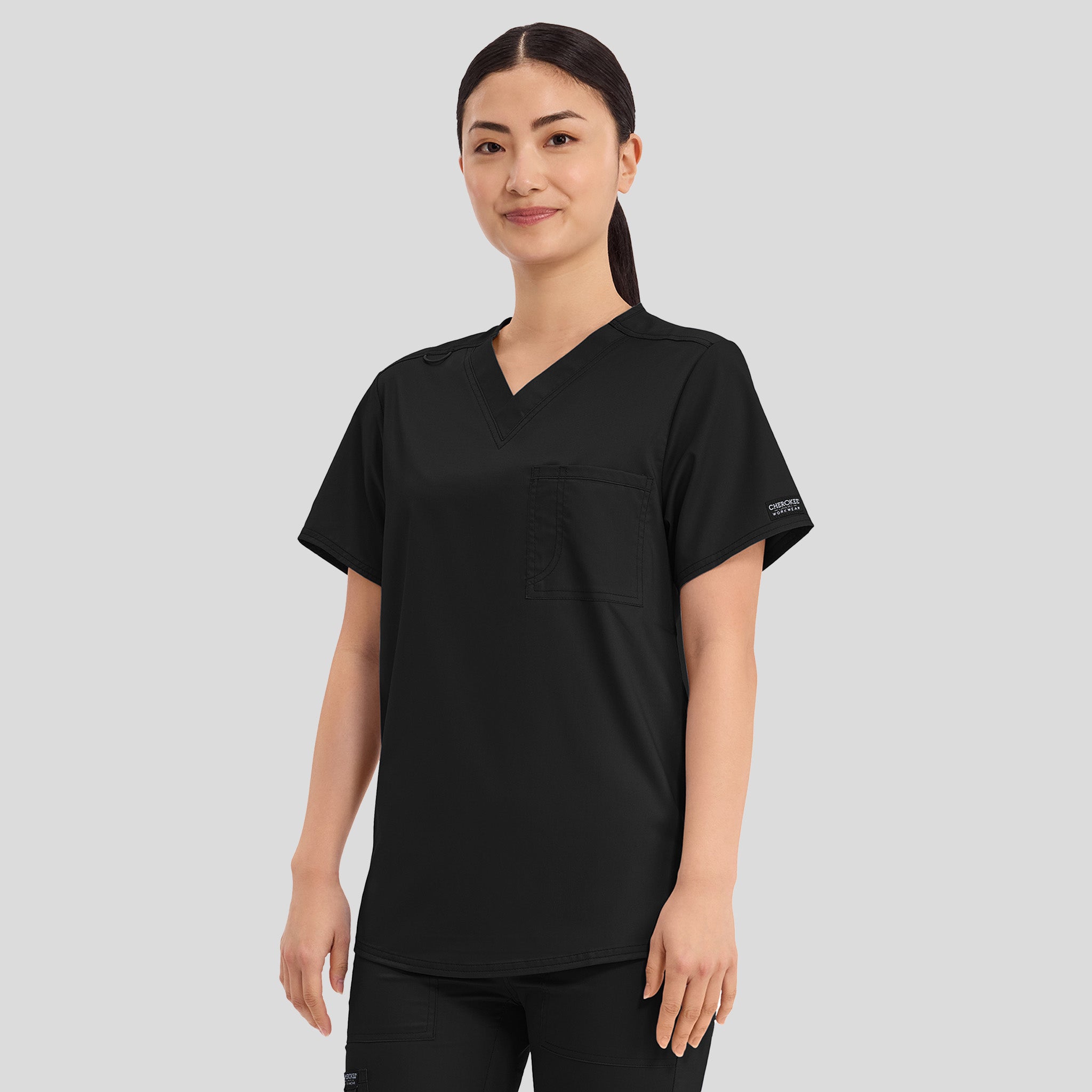 Unisex Tuck-In V-Neck Scrub Top | Black