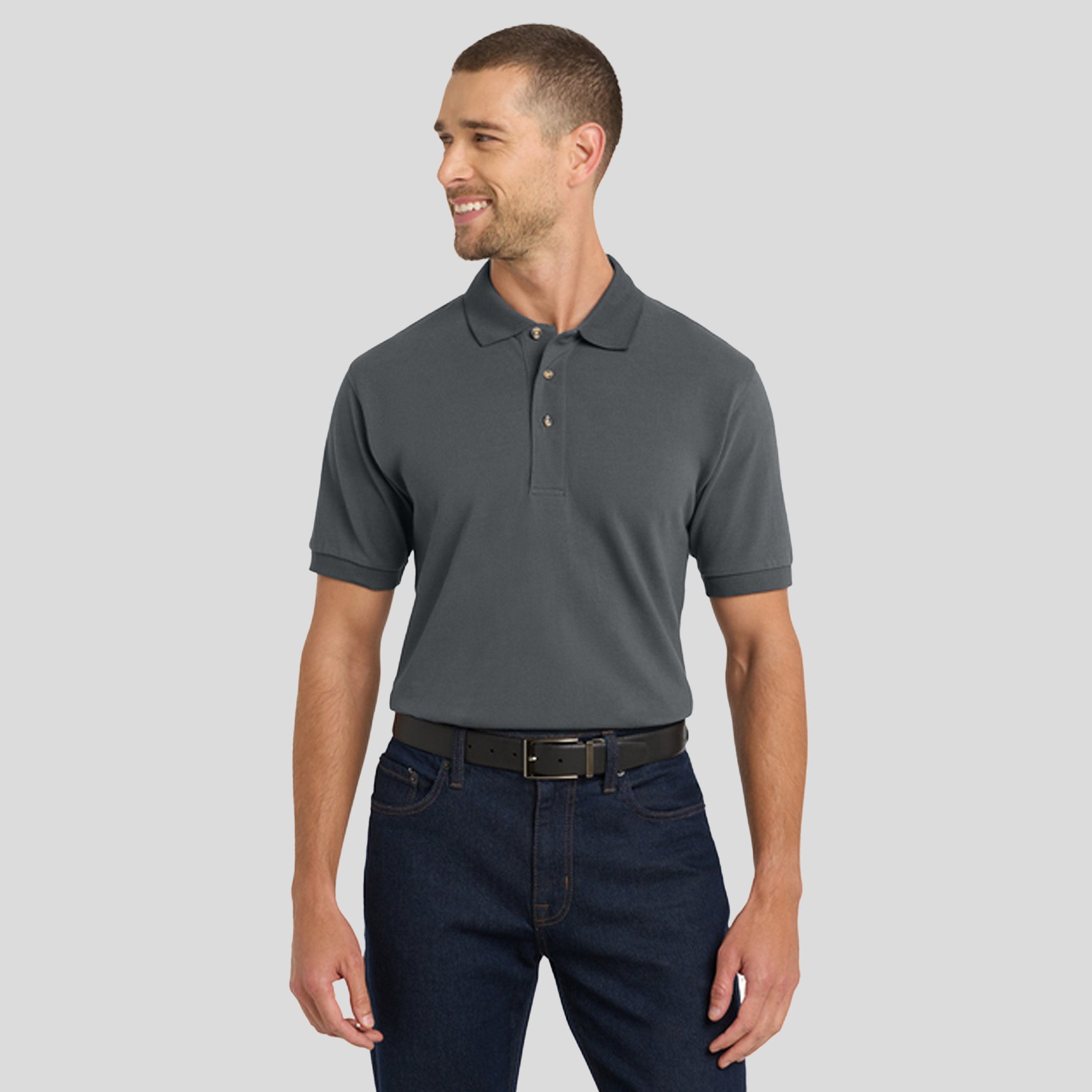 Heavyweight Cotton Pique Polo | Steel Grey