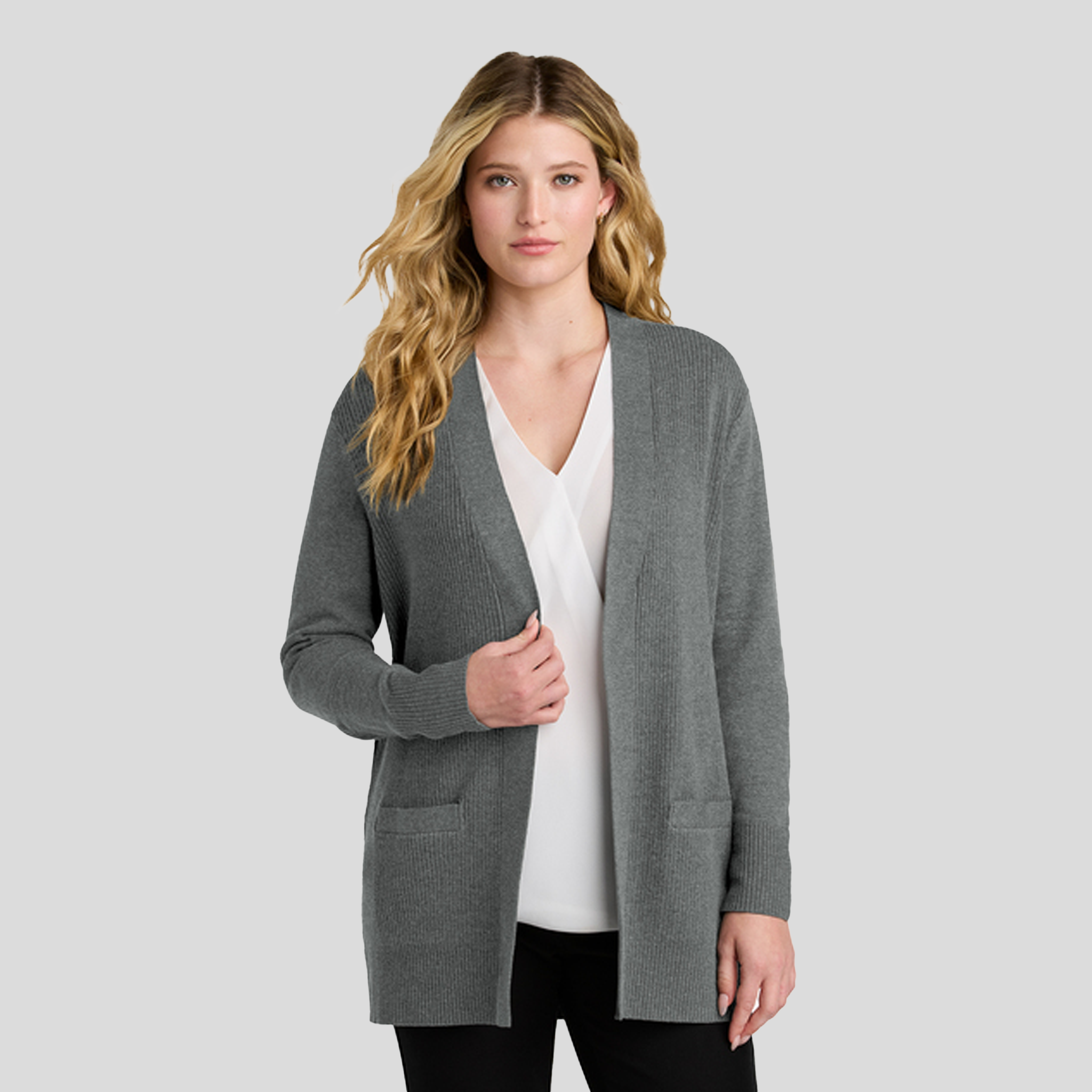 Women’s Easy Care Open-Front Cardigan Sweater | Medium Heather Grey