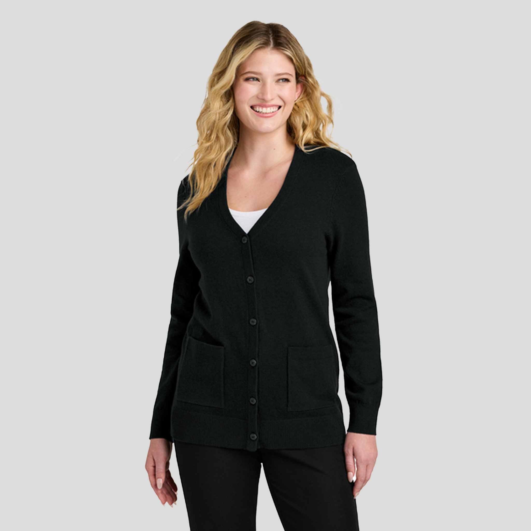 Women’s Easy Care Button-Up Cardigan Sweater | Deep Black