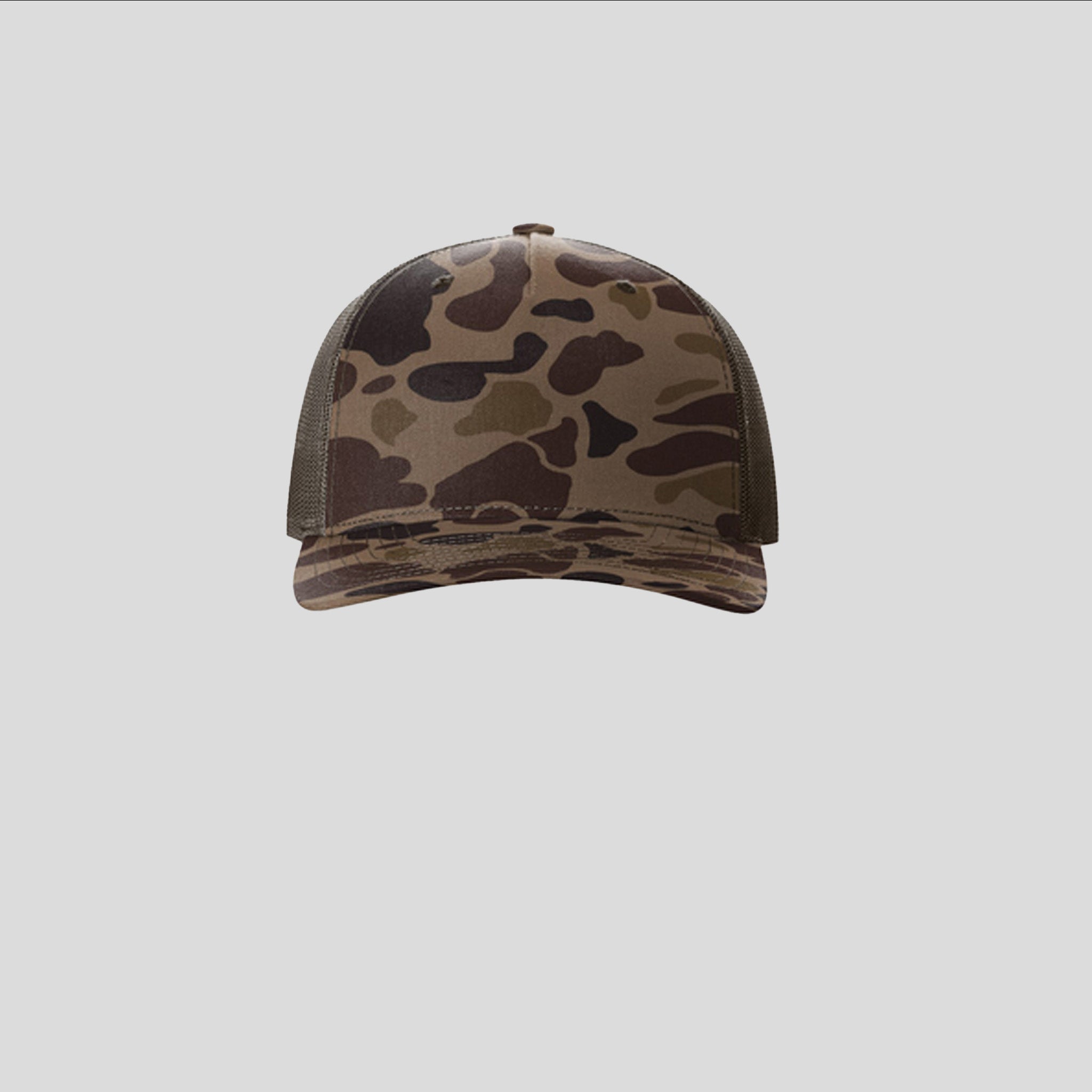 Printed Five-Panel Trucker Hat | Bark Duck Camo/Brown