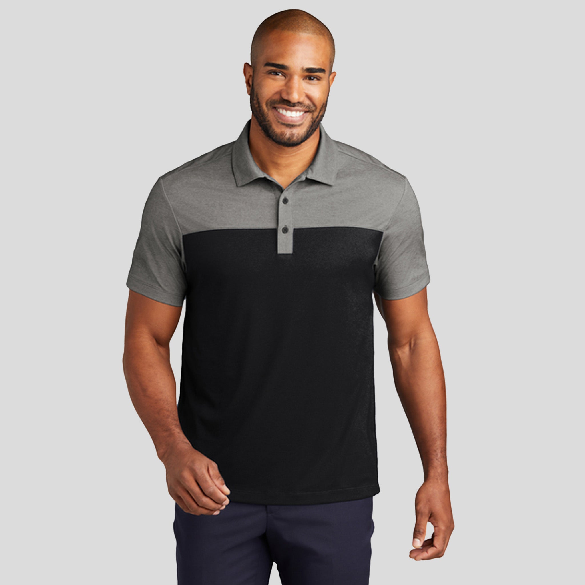 Fine Pique Blend Blocked Polo | Deep Black/Charcoal Heather