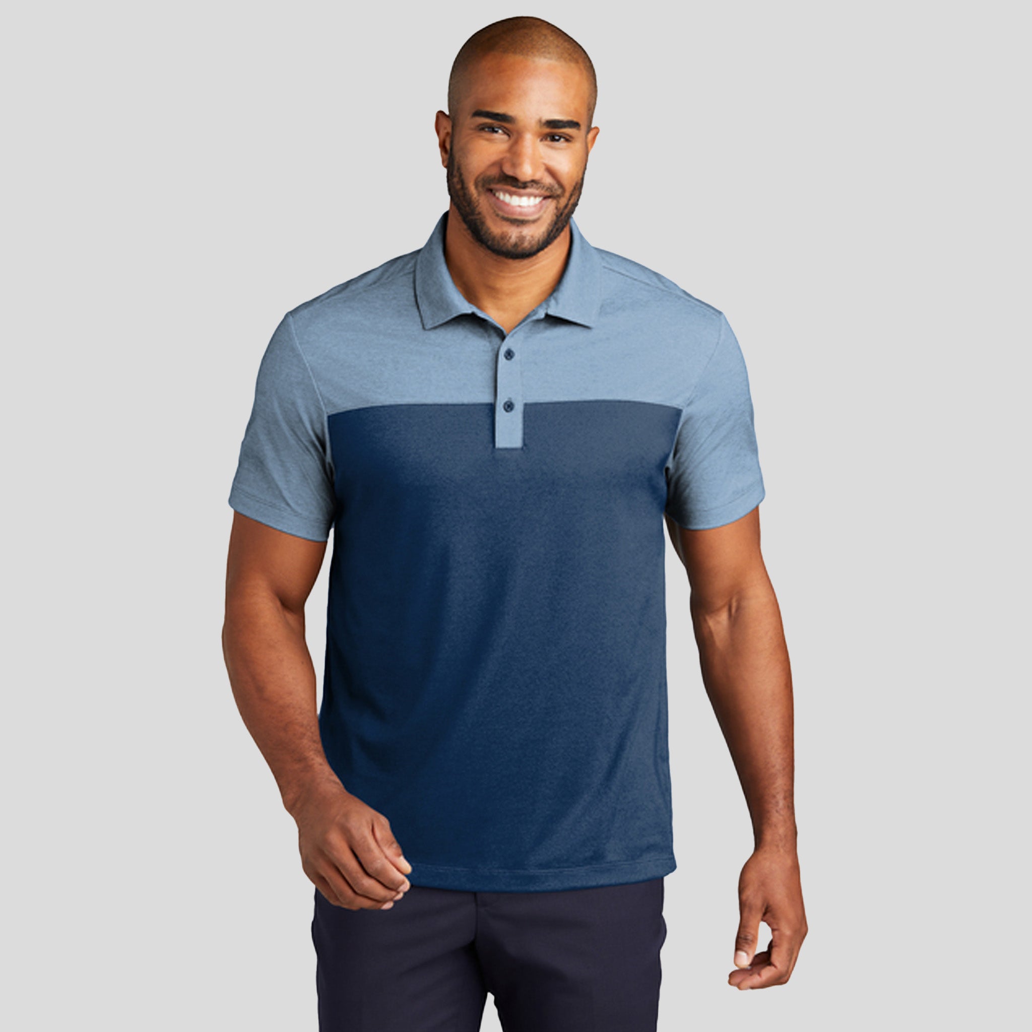 Fine Pique Blend Blocked Polo | Aegean Blue/Aegean Blue Heather