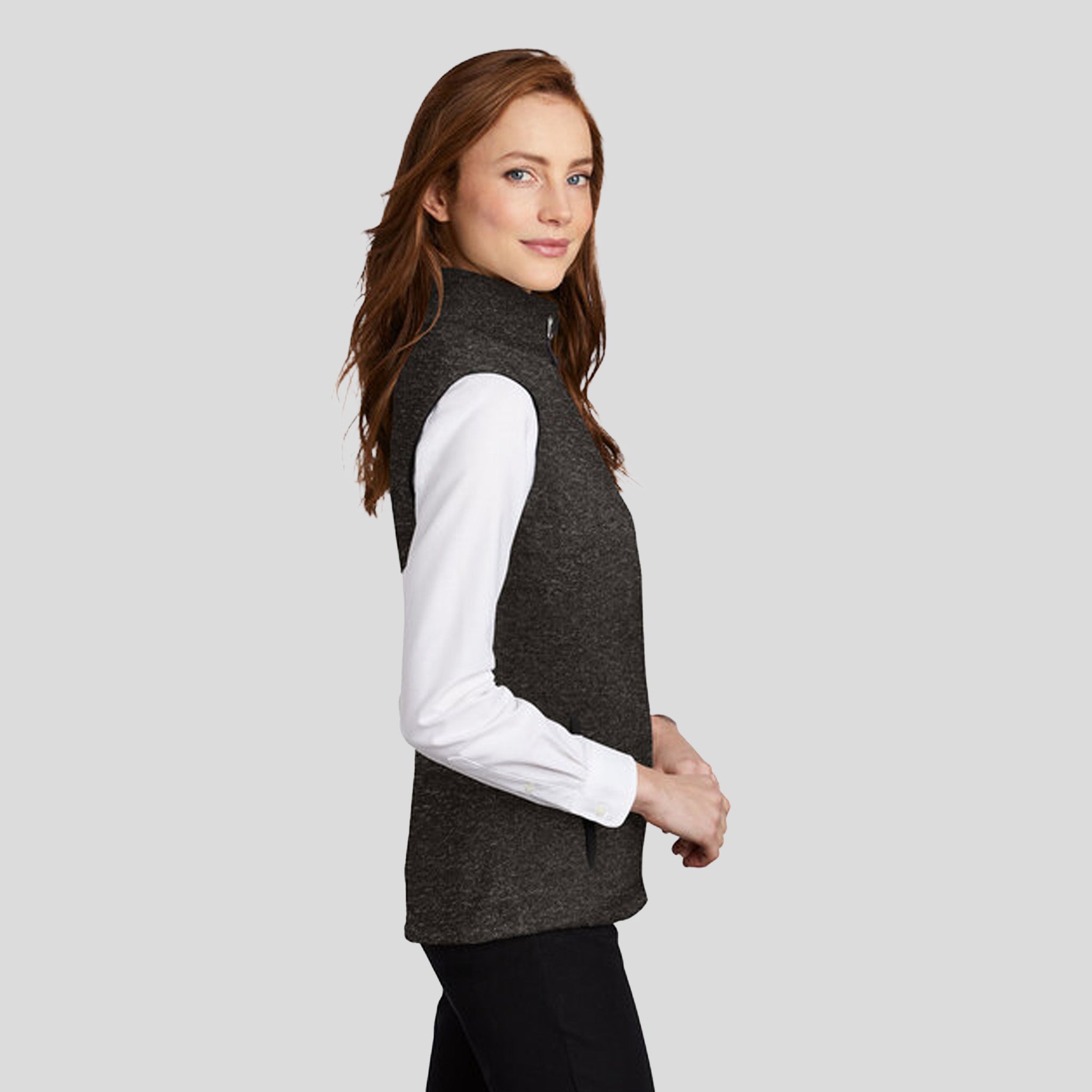 Women's Sweater Fleece Vest | Black Heather