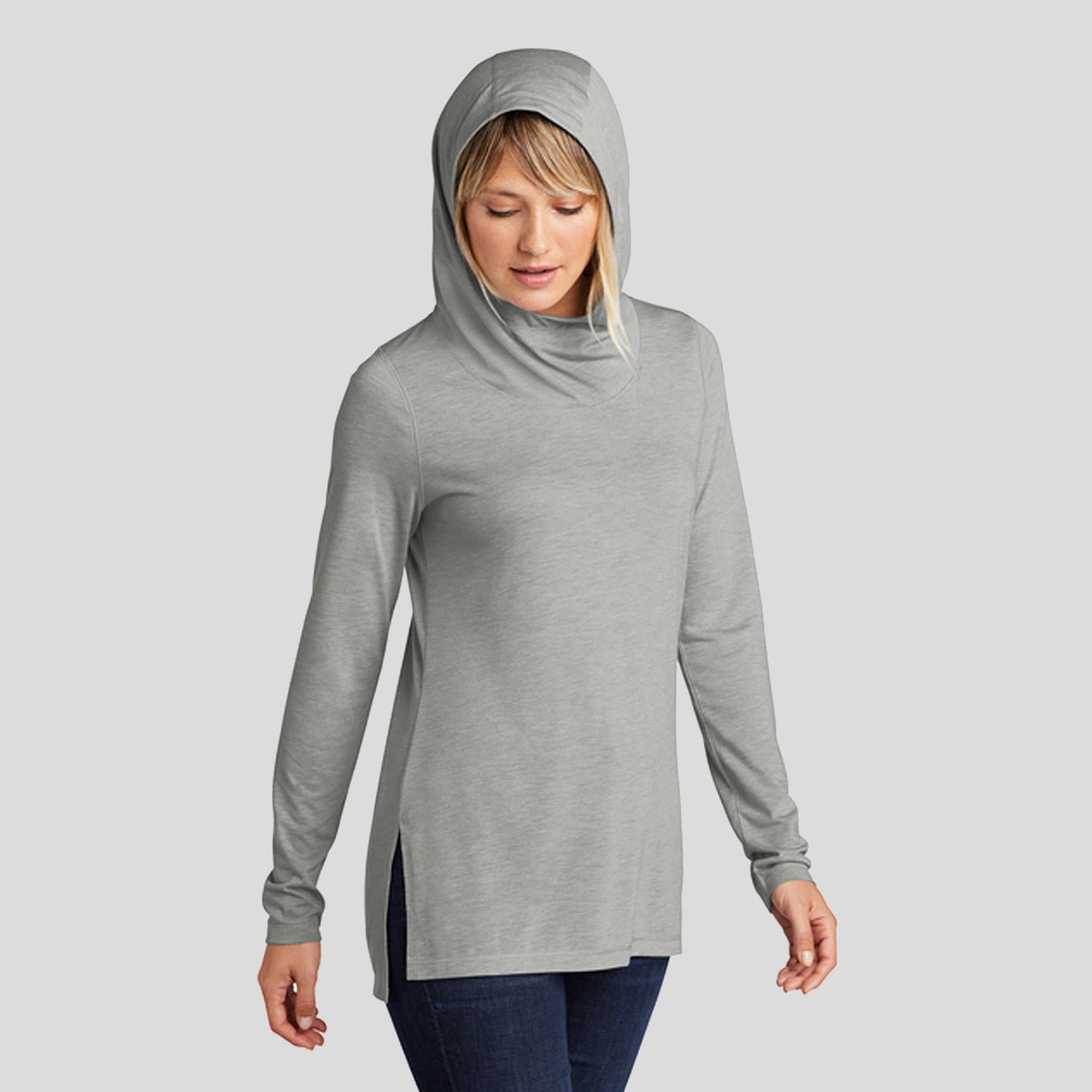 Women's PosiCharge® Tri-Blend Wicking Long Sleeve Hoodie | Light Grey Heather