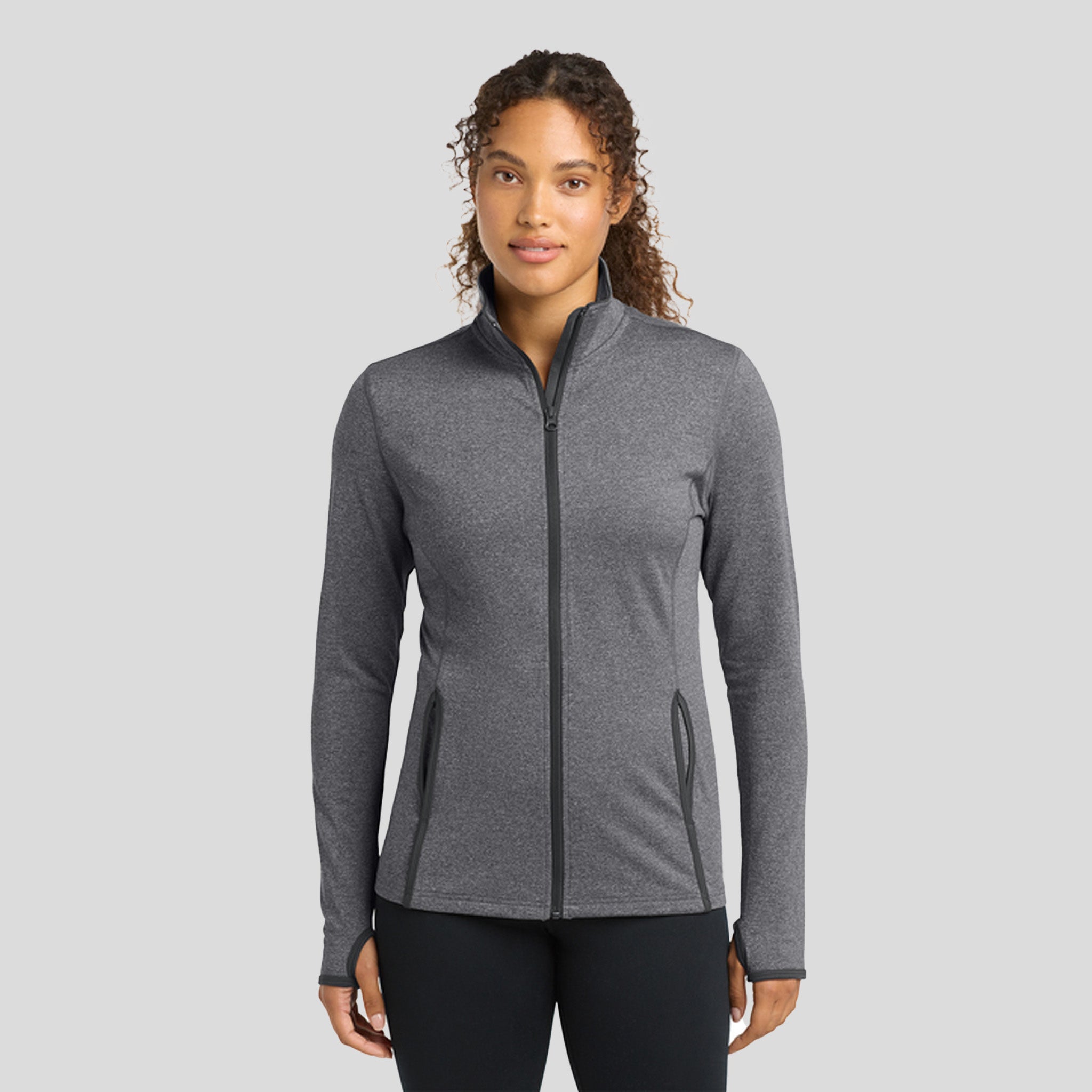 Women's Sport-Wick® Stretch Contrast Full-Zip Jacket | Charcoal Grey Heather/Charcoal Grey
