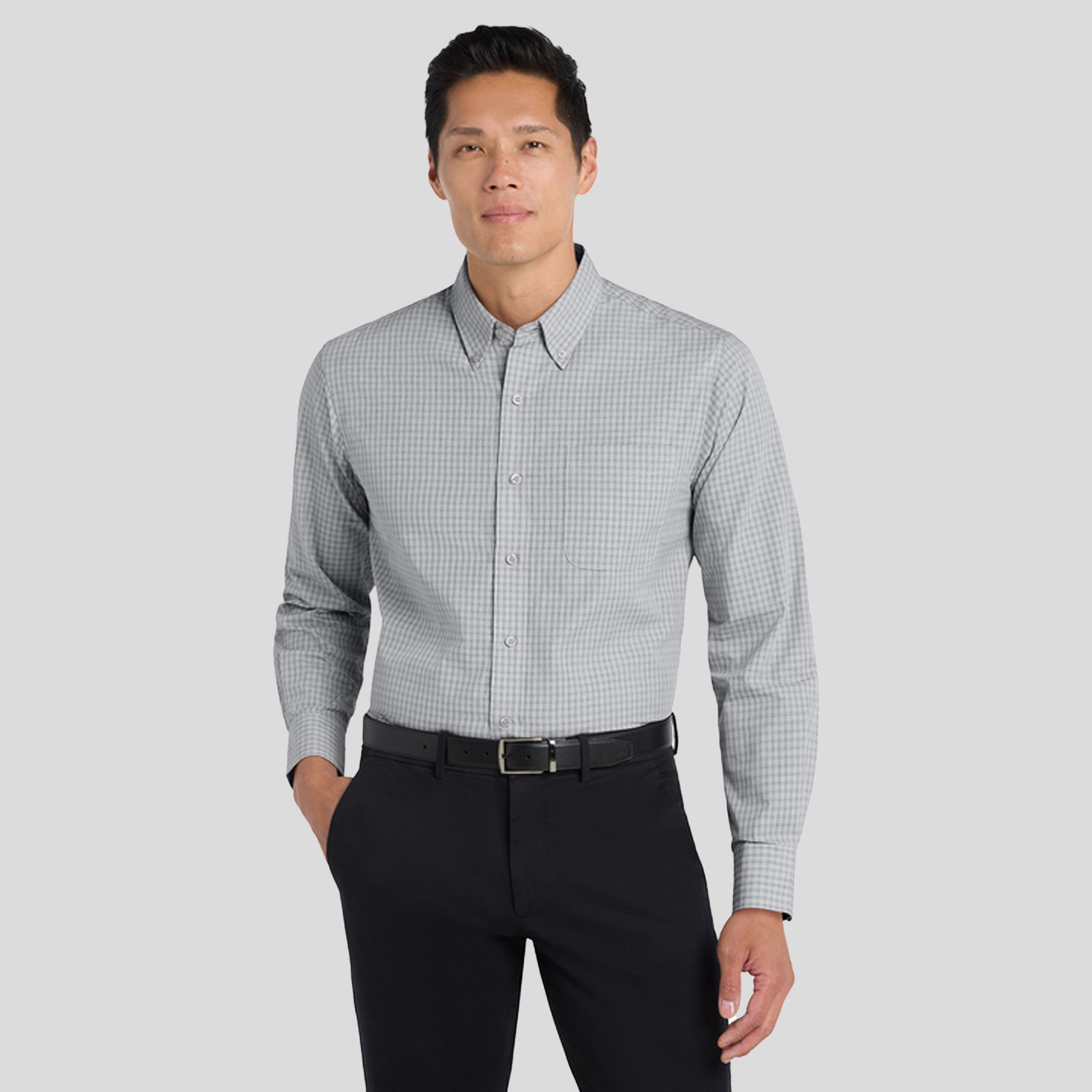 Plaid Pattern Easy Care Shirt | Charcoal