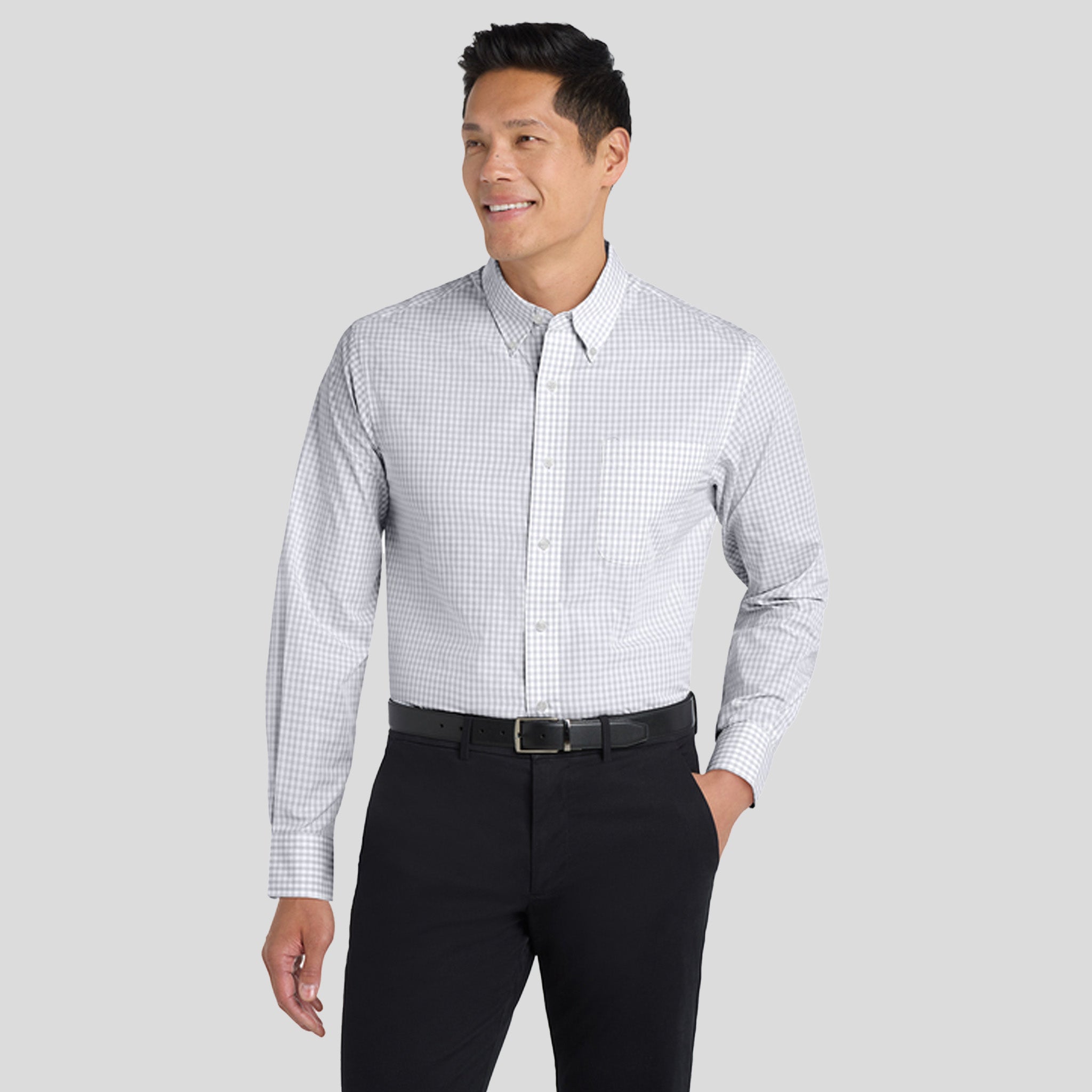 Plaid Pattern Easy Care Shirt | White