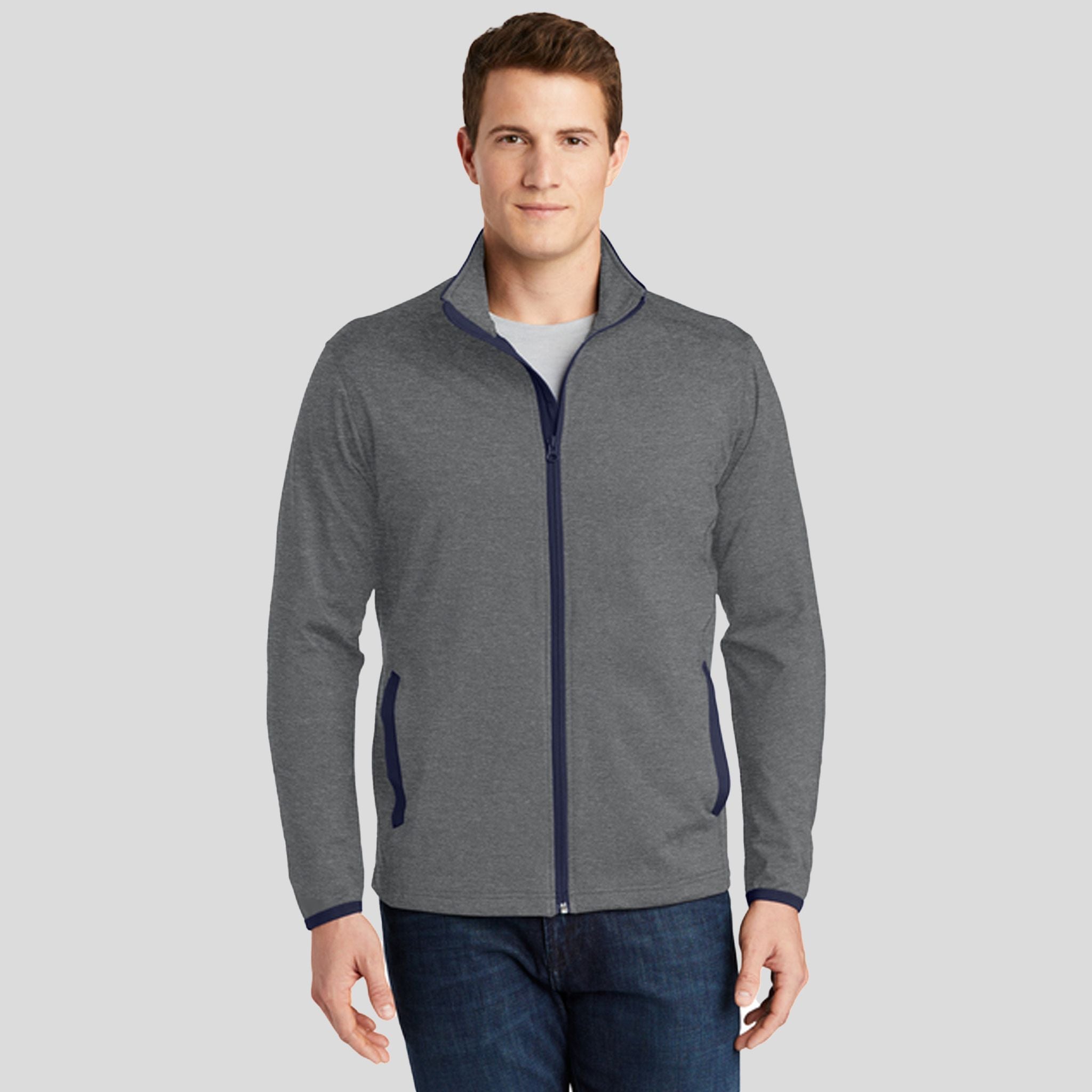 Sport-Wick® Stretch Contrast Full-Zip Jacket | Charcoal Grey Heather/True Navy