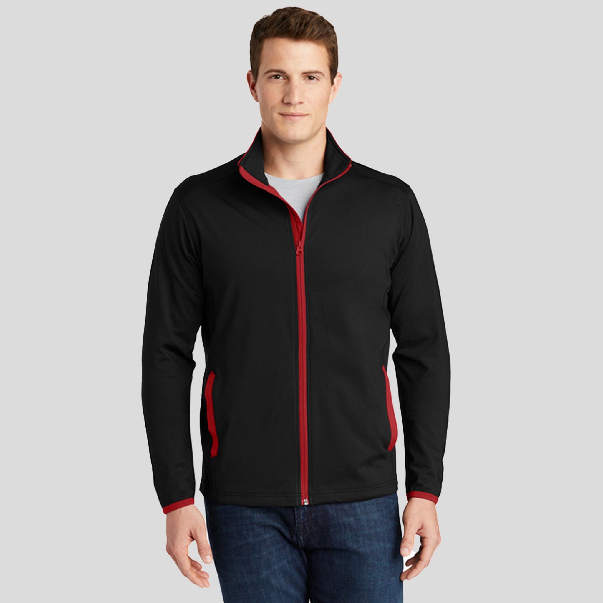 Sport-Wick® Stretch Contrast Full-Zip Jacket | Black/True Red